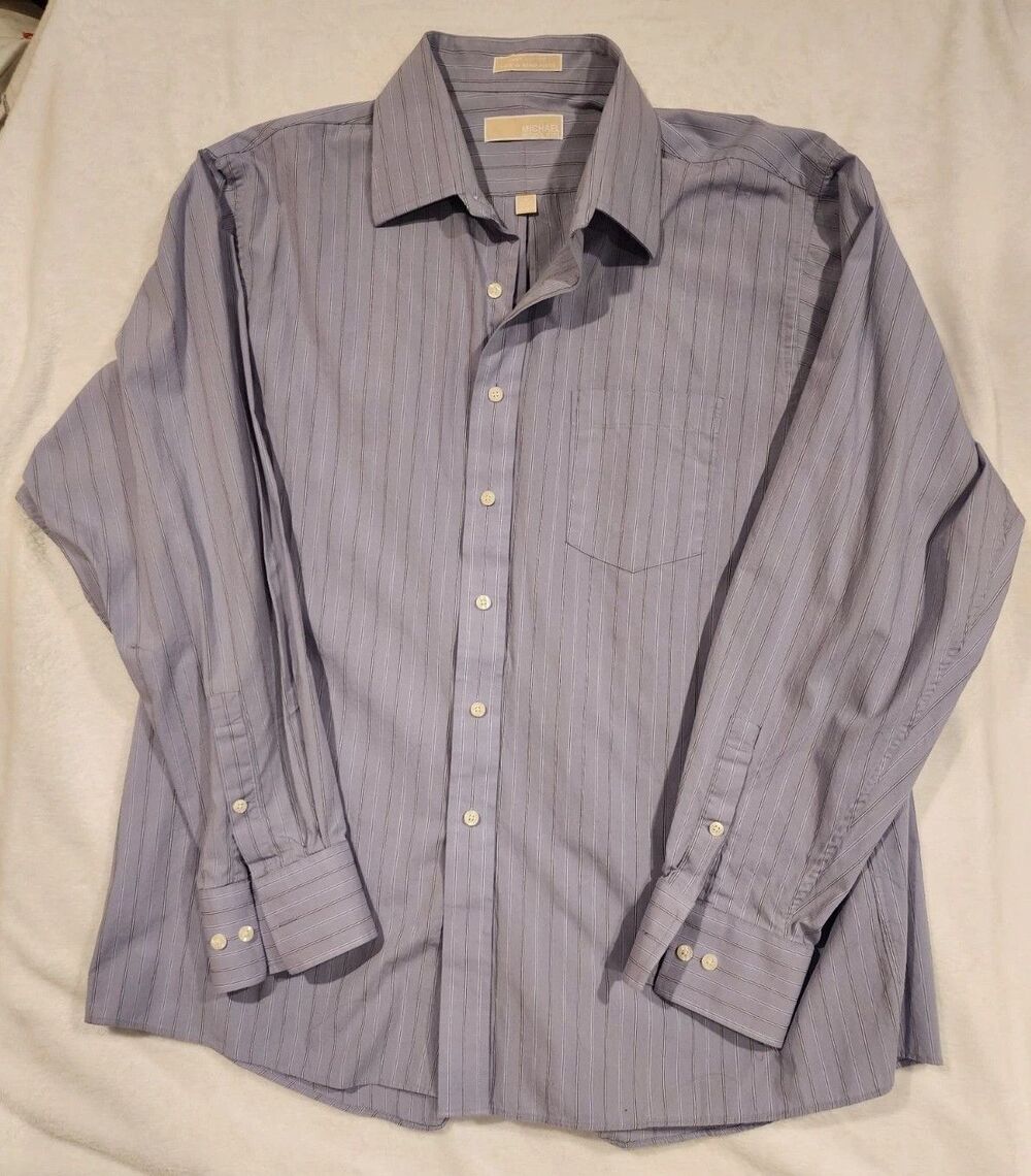 Michael Kors Mens Shirt Blue Button Down XXL 18 36/37 Long Sleeve Regular Fit